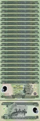 Solomon Islands 2 Dollars 2001, UNC, 20 Pcs LOT, Polymer, Comm, P-23, Prf-AI 01 - Image 1 of 4