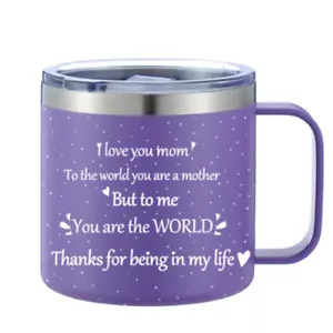 Stainless Steel Coffee Mug 14oz Mom Mug Love Mug Presents For Mom (Purple) - Picture 1 of 2
