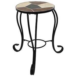 12.75 in Mosaic Ceramic Tile Round Patio Side Table Plant Stand by Sunnydaze
