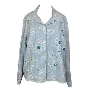Giacca donna Susan Graver taglia M blu bianca righe floreali veggente elasticizzata con bottoni - Foto 1 di 10