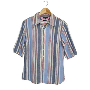 Tommy Hilfiger Size 10 Striped Linen Half Sleeve Collared Shirt Blue Pink White