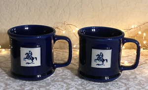 FBI USA Pottery Cobalt Blue Ceramic Cup Mug Jockey Equestrian Horseman Vintage 2 - Picture 1 of 9