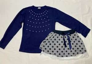 Sweater and Skirt 2-pc Outfit Girls XS (4/5) Grey & Blue Beads - Picture 1 of 4