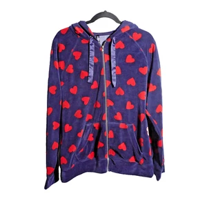 Torrid Size 2X Plus Full Zip Sweatshirt Hoodie Jacket Velour Hearts Navy Red - Picture 1 of 7
