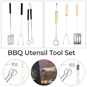 3Pcs BBQ Tool Set Grill Barbecue Cooking Utensil Portable LONG Stainless Steel
