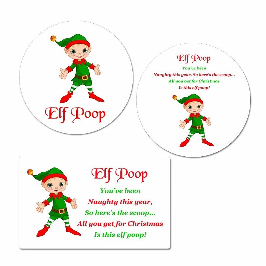 GET INVITED ELF POOP POEM CHRISTMAS ROUND STICKERS XMAS LABELS GIFT TAGS ROUND RECTANGLE