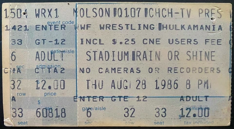 WWF Wrestling Hulkamania Aug 28 1986 Ticket Stub The Big Event CNE Toronto Cover