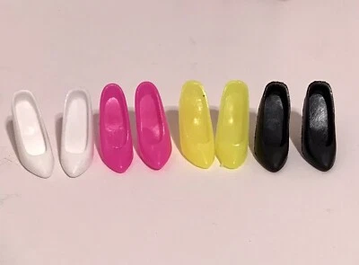 Barbie Doll Vintage Clone 80's High Heel Lot 4 pr White Pink Neon Yellow & Black - Image 1 of 4