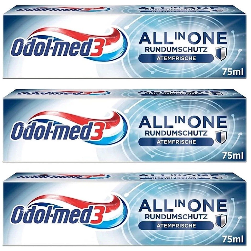 ODOL-MED 3 ✅ Odol-med3 All in One Schutz Atemfrische Zahncreme Zahnpasta Minze 3x 75ml ✅