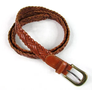 Liz Claiborne Brown Braided Leather Belt Woven Silver Tone Buckle 47" Long Boho - Picture 1 of 6