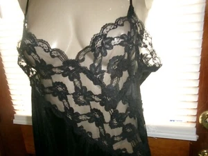 CAMISÓN VINTAGE ~ Sexy NYLON NEGRO ~ TOP DE ENCAJE ~ LADO ABIERTO ~ TALLA LG. USA - Imagen 1 de 6