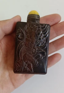 Botella de tabaco tallada cuerno natural grúa tortuga longevidad patrón dios estatua - Imagen 1 de 10