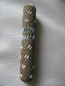 Antique Victorian Crochet Micro Bead Wood Sewing Needle Case Holder 3" 1860 - Picture 1 of 12