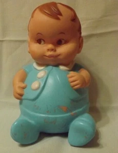 Vintage Uneeda Doll Co. Inc. 1967 Plum Pees Gummi 8 Zoll Blau Baby Junge 20083 - Bild 1 von 6