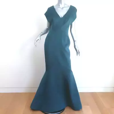 Zac Posen xo Barneys New York Gown Teal Crepe Size 6 Cap Sleeve Maxi Dress - Image 1 of 4