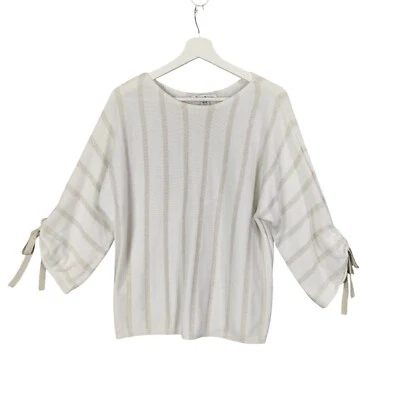 Camiseta Tommy Bahama respirável listrada malha marfim gravata metálica náutica feminina M - Imagem 1 de 4