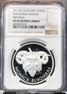 2011 HUNGARY SILVER 5000 FORINT BUSOJARAS FESTIVAL NGC PF 69 ULTRA CAMEO SCARCE - Picture 1 of 3