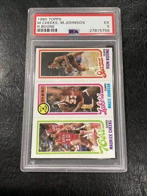 1980 TOPPS MAGIC JOHNSON ROOKIE MAURICE CHEEKS RON BOONE PSA 5 EX LAKERS HOF RC - Image 1 of 4