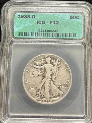 1938 D ICG F  12 Walking Liberty Silver Half Dollar - Image 1 of 2
