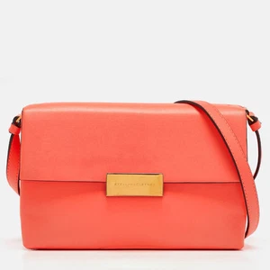 Stella McCartney Neon Orange Faux Leather Metal Flap Crossbody Bag - Picture 1 of 9