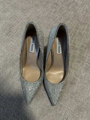 Steve Madden Bri Silver Glitter Pointed-Toe Women's Heel - Size 8, Silver - Image 1 of 4