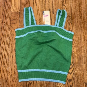 Canotta donna Dokotoo collo quadrato maglia crop Y2K verde blu senza maniche media - Foto 1 di 9