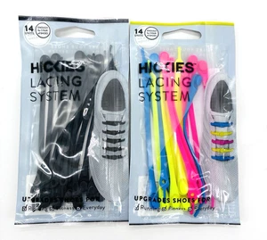 Neu (2) HICKIES Schnürsystem - Neon Multi, Schwarz - ohne Binden elastische Schnürsenkel - Bild 1 von 4