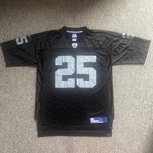 Reebok Jersey Oakland Raiders Justin Fargas #25 Mens Large L Black Nylon NFL Y2K - Picture 1 of 14