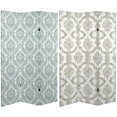 6 ft. Tall Double Sided Ivory Damask Canvas Room Divider - Image 1 of 4