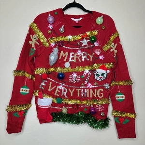 Ugly Christmas Sweater Merry Everything LIGHTS UP Tacky Lametta Xmas Party Winner - Bild 1 von 5