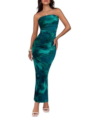 Maxi vestidos florales para mujer BTFBM verano 2025 tubo sin tirantes ceñido al cuerpo malla... Foto 1 de 4