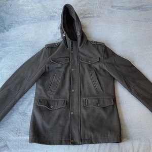 Guess Men’s Four Pocket Wool Hooded Lined Black Jacket Small - Picture 1 of 24