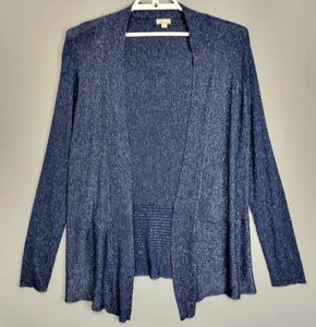 J. Jill Strickjacke Schimmer Pullover Damen 3x blau Splitter gerippt vorne offen Retro - Bild 1 von 12