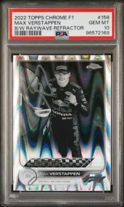Max Verstappen 2022 Topps Chrome F1 #158 Black/White Raywave Refractor (PSA 10) - Picture 1 of 2