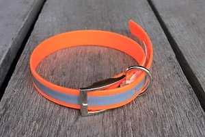 1 Zoll Kunststoffbeschichtetes Nylon Hellorange Reflektierend Hundehalsband Hergestellt in den USA - Bild 1 von 2