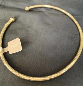 New Textured Choker Necklace By Chicos With Rhinestone Accents 15" Long  - Picture 1 of 6