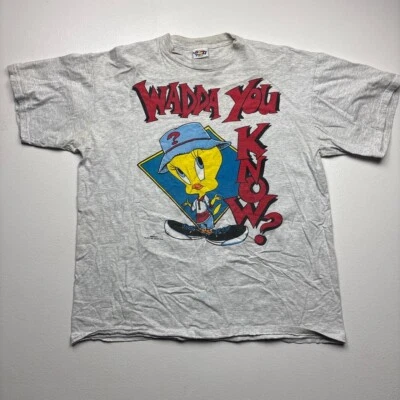 Camisa De Colección Looney Tunes 2XL Tweedy Bird Gris Desvanecimiento Ropa de Calle Freeze Años 90 Foto 1 de 4