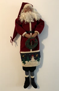 Bambola in tessuto da appendere a parete arte popolare Babbo Natale con gancio a mano decorazione 37" L unica vintage - Foto 1 di 15