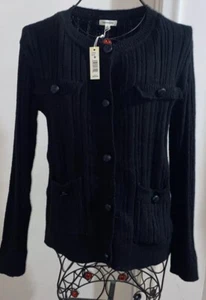 Max Studio Black Pocketed Knit Cardigan Sweater Size Medium Retail $128 - Picture 1 of 4