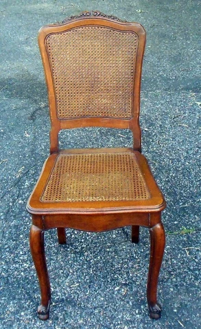 Vintage CANED Accent Vanity CHAIR Louis XVl style Cabriole Legs Walnut Carving Cover