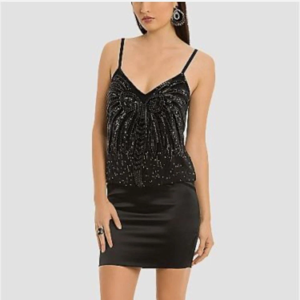 MARCIANO GUESS Dress KENDRA SILK SEQUIN BEADED DRESS BLACK SIZE XS - Image 1 of 4