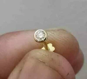Women's Nose Pin 0.20 Ct Round Cut Real Moissanite 14K Yellow Gold Plated Silver - Picture 1 of 3