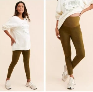 HATCH Maternity Faux Suede Leggings Moss Olive Green Sz Small - Picture 1 of 6
