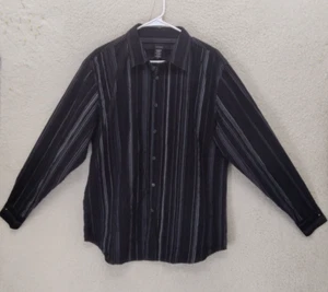 Structure Men Shirt Large Black Striped 100% Cotton Long Sleeve Button Down - Picture 1 of 16
