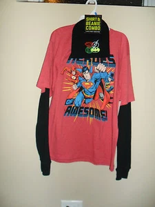 Justice League Long Seeve Shirt & Beanie Combo Red/Black Size:XXL(18) NEW - Picture 1 of 6