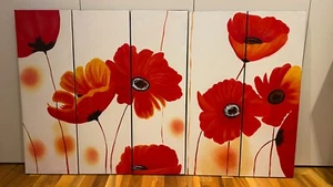 Mohnblumen Bild / Gemälde auf Leinwand 5 Teile ca. 151cm x90 cm - Bild 1 von 12