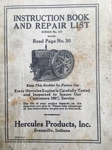 Vtg Original HERCULES KEROSENE ENGINE Instruction Book Repair List No 137 No 30  - Picture 1 of 11