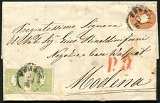 LOMBARDO VENETO - 1865 lettera da Venezia a Modena affrancata 4/2064