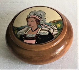 French Woman in Local Costume Wooden Trinket Pot Normandy Brittany Region France - Picture 1 of 6
