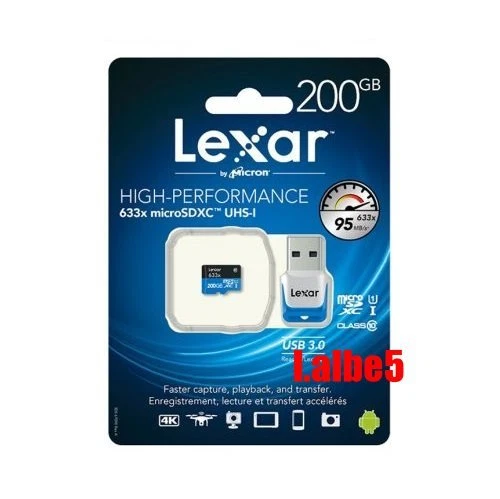 Lexar 200GB 200G 633x 95MB/s Micro SDXC MicroSD Class10 UHS-I USB3.0 Card Reader - Image 1 of 1